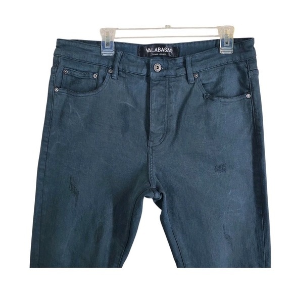 Valabasas Jeans Mens 38 Gray Blue Buttonfly Distressed Ripped Tapered (35x33) - Picture 4 of 13